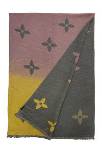 Reversible Pleated Ombre Flower Print Wool Scarf