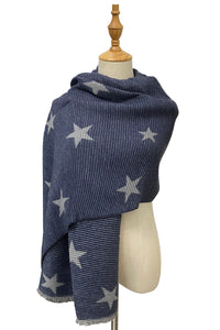 Reversible Pleated Ombre Star Print Wool Scarf