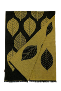 Reversible Soft Wool Leaf Print Frayed Edge Scarf
