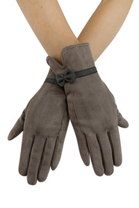 Suede Effect Touchscreen Gloves With Contrast Bow
