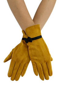 Suede Effect Touchscreen Gloves With Contrast Bow