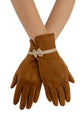 Suede Effect Touchscreen Gloves With Contrast Bow