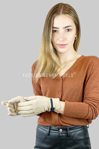 Suede Effect Touchscreen Gloves With Contrast Bow