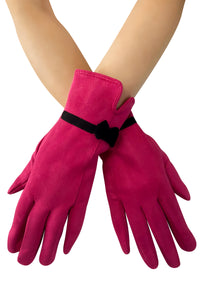 Suede Effect Touchscreen Gloves With Contrast Bow