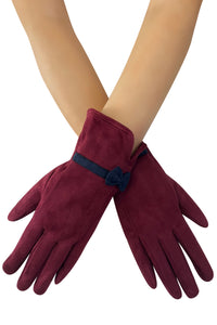 Suede Effect Touchscreen Gloves With Contrast Bow