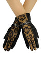 Suede Effect Leopard Print Touchscreen Gloves With Faux Leather Buckle
