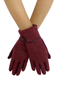 Soft Cotton Marl Touchscreen Gloves With Faux Leather Button