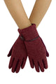 Soft Cotton Marl Touchscreen Gloves With Faux Leather Button