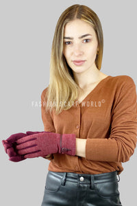 Soft Cotton Marl Touchscreen Gloves With Faux Leather Button