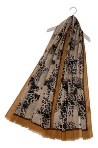 Cheetah Leopard Print Scarf With Fashion Border And Frayed Edge