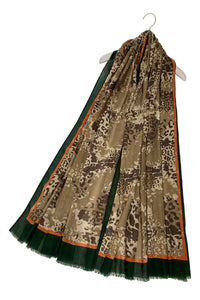 Cheetah Leopard Print Scarf With Fashion Border And Frayed Edge