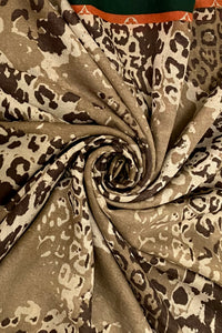 Cheetah Leopard Print Scarf With Fashion Border And Frayed Edge