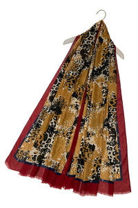 Cheetah Leopard Print Scarf With Fashion Border And Frayed Edge