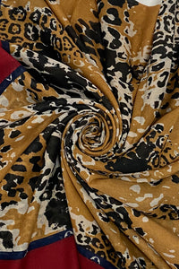 Cheetah Leopard Print Scarf With Fashion Border And Frayed Edge