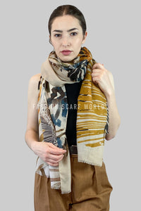 Large Painted Zebra Print Scarf With Frayed Edge