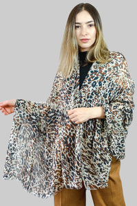 Fashion Safari Leopard Print Scarf With Frayed Edge