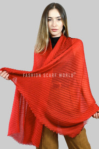 Diagonal Pleated Scarf With Frayed Edge