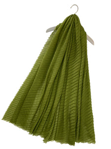 Diagonal Pleated Scarf With Frayed Edge