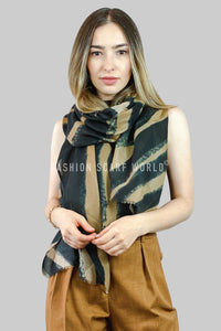 Large Tiger Print Scarf With Frayed Edge