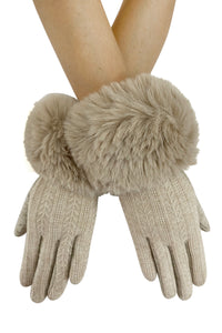 Warm Knitted Effect Faux Fur Touchscreen Gloves