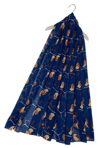 Playful Robin Bird And Berry Branch Print Scarf