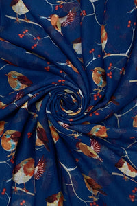 Playful Robin Bird And Berry Branch Print Scarf