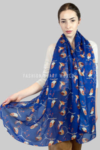 Playful Robin Bird And Berry Branch Print Scarf