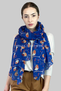 Playful Robin Bird And Berry Branch Print Scarf
