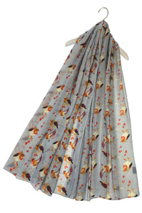 Playful Robin Bird And Berry Branch Print Scarf