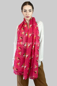 Playful Robin Bird And Berry Branch Print Scarf