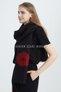New Large Poppy Print Wool Scarf