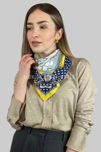 Silk Style Nautical Ships Print Square Scarf