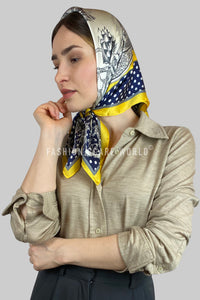 Silk Style Nautical Ships Print Square Scarf