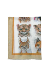 Wild Cat Print Scarf with Frayed Edge