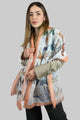 Zoo Animals Print Scarf with Border and Frayed Edge