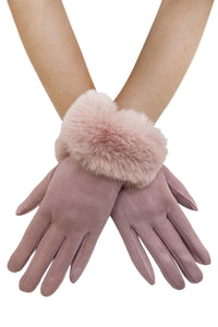 Faux Fur Trim Suede Touch Screen Gloves