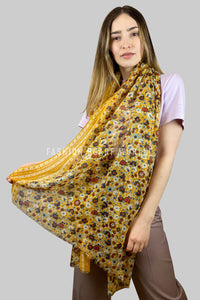 Tiny Summer Flowers Print Scarf with Frayed Edge