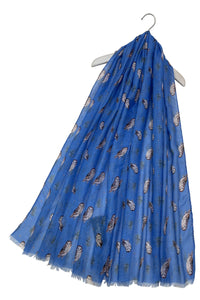 Cute Barn Owl Print Scarf with Frayed Edge