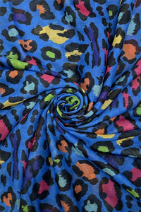 Neon Leopard Print Scarf with Frayed Edge