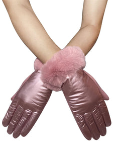 Metallic Faux Fur Trim Touchscreen Gloves