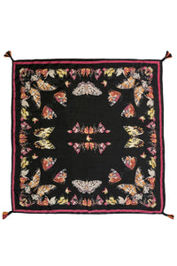 Symmetrical Butterfly Print Square Tassel Scarf