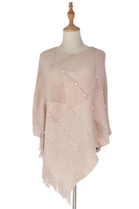 Arrow Knit & Pearl Tassel Poncho - Fashion Scarf World