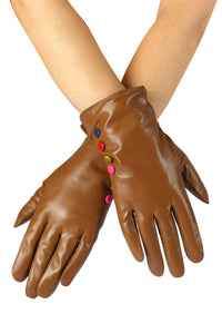 Coloured Button Leather Gloves - Fashion Scarf World