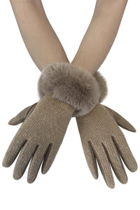 Faux Fur Trim Touch Screen Gloves