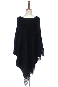 Plain Knitted Tassel Poncho - Fashion Scarf World