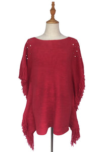 Pearl & Bead Shoulder Knitted Poncho - Fashion Scarf World