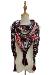 Zebra & Leopard Safari Leaf Print Square Tassel Scarf