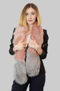 Two Tone Long Faux Fur Collar - Fashion Scarf World