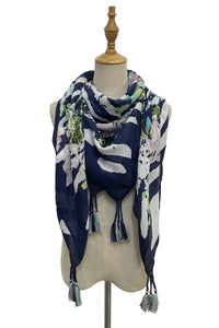Floral Zebra Print Square Tassel Scarf
