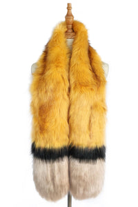 Stripe Long Faux Fur Collar - Mustard - Fashion Scarf World
